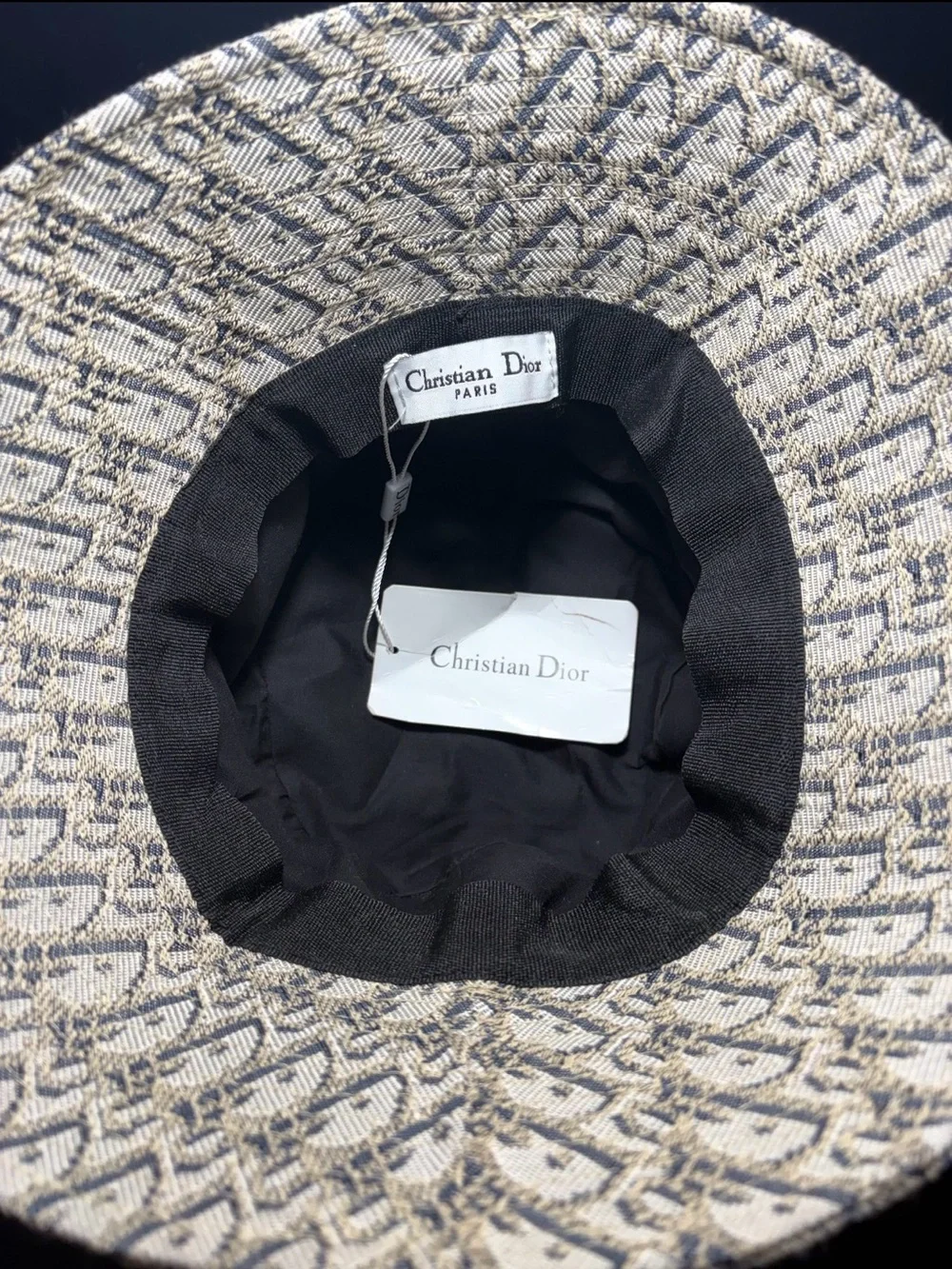 Dior Cream and Blue Monogram Embroidered Bucket Hat